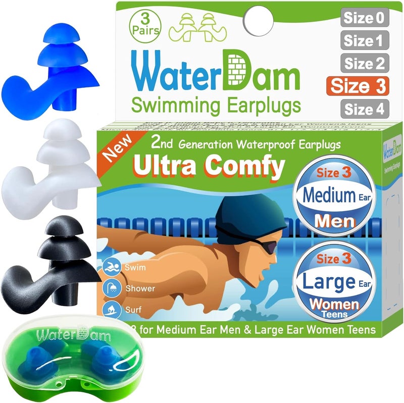 WaterDam سدادات أذن للسباحة مقاومة للماء ومريحة للغاية تمنع أذن السباحين - Image 1